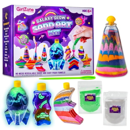 GirlZone Craft Sand Art Kit for Kids Ages 6 & Up - Glow-in-The-Dark Sand Art Bottles - DIY Creative Activity