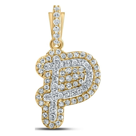 10kt Yellow Gold Mens Round Diamond P Initial Letter Charm Pendant 1/5 Cttw