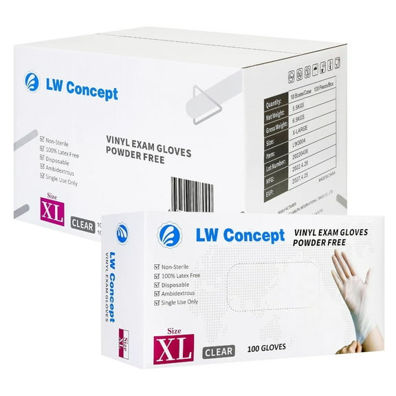 Disposable Vinyl Gloves | 3.5 Mil Clear Latex & Powder Free Plastic Gloves, 1000 Count, X - Large Size