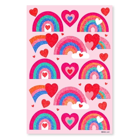 American Greetings Valentine's Day Stickers for Kids, Rainbow Hearts (2 Sheets, 42 Stickers)