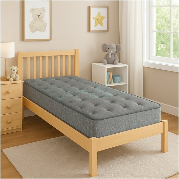JERFIT Queen Size 7 Inch Medium Firm Mattress, Grey and Blue Foam Bed, Pressure Relief, Compact Support for Bedroom