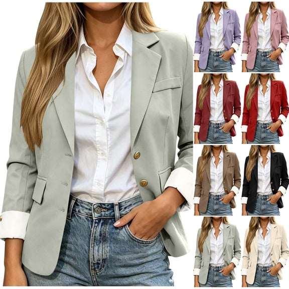 Purcolt Blazer for Women Dressy Casual Notched Lapel Roll-up Long Sleeve Single Front Button Jackets Suit Comfort Stretchy Slim Fit Outerwear for Business Work Office
