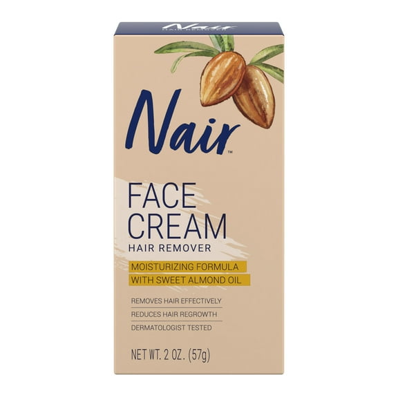 Nair Hair Remover Face Cream, Moisturizing Formula Hair Removal with Sweet Almond Oil, 2 oz
