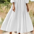 thumbnail image 7 of SMihono Women Solid Cotton Linen Long Maxi Dress Summer 3/4 Sleeve Caftan Loose Fit Flowy Empire Waist Vacation Beach Dresses White M, 7 of 7