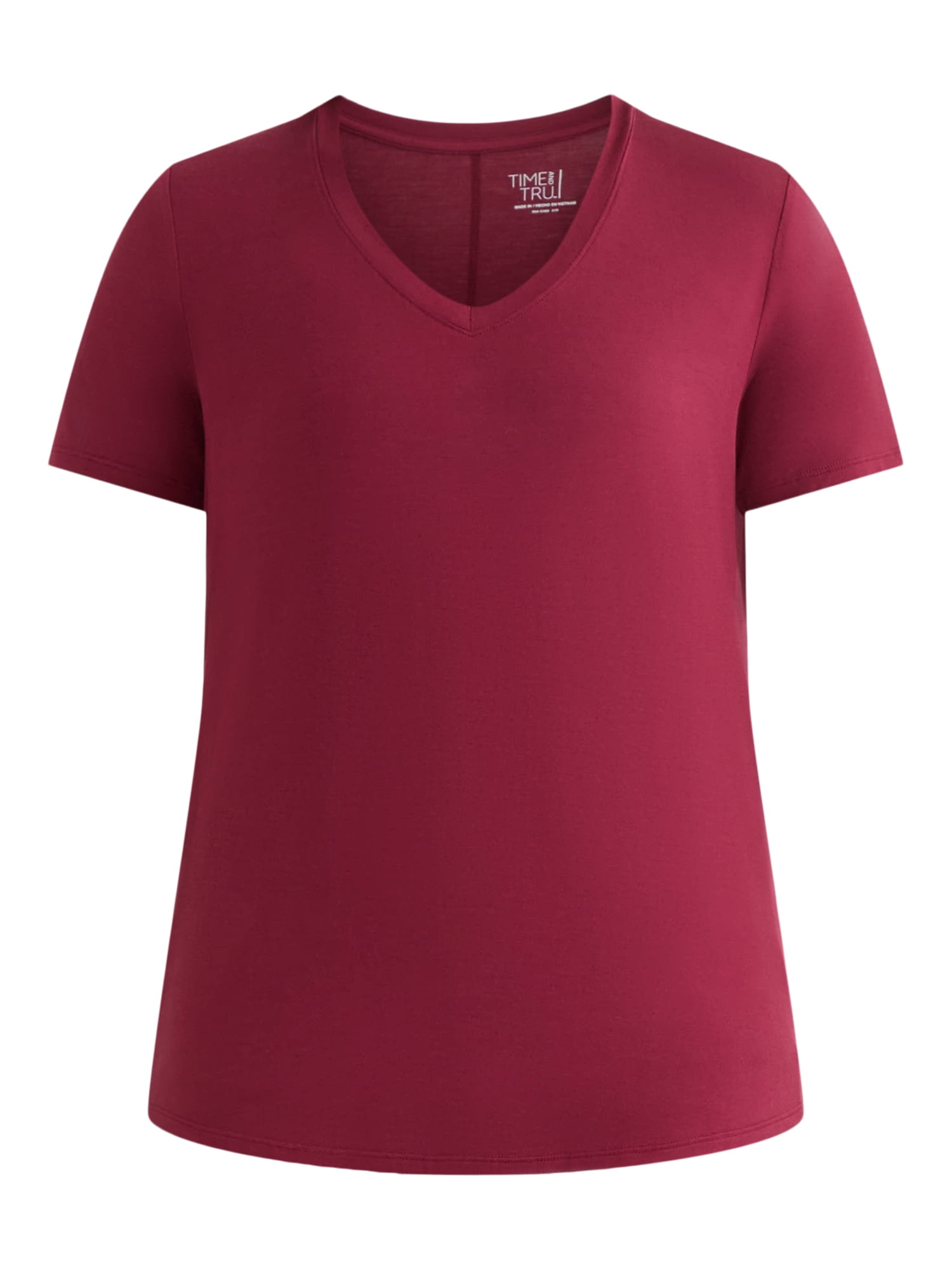 Time and Tru Women's V-Neck Tunic Tee with Short Sleeves, Sizes XS-XXXL
