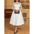 thumbnail image 3 of Women Elegant White Satin Midi Dress With Crystal Embellished Mesh Long, 3 of 9