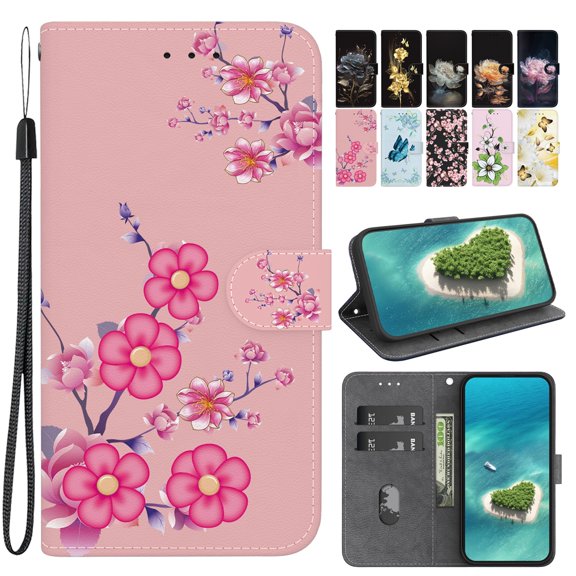 Dteck for iPhone 13 Case Wallet with Card Holder and Wrist Strap Fashionable Cute Designs Flip Phone Cover for iPhone 13,Cherry