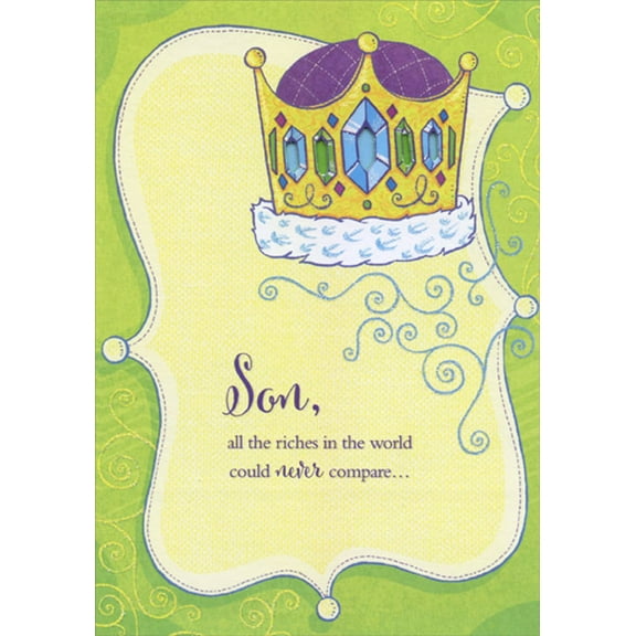 Designer Greetings Crown with Colorful Gem Shaped Die Cut Windows Birthday Card for Son