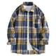 thumbnail image 2 of Blusa y camisa de manga larga con cuello vuelto para hombre, informal, a cuadros, con bolsillos y botones, de licra, 2 of 9