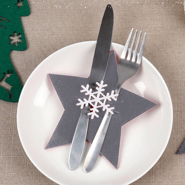 Decoración del hogar, porta cubiertos navideños, bolsa para cubiertos, juego de cuchillos y tenedores para cena con forma de árbol de Navidad, ideal para el hogar, fiestas navideñas, regalos y decorac