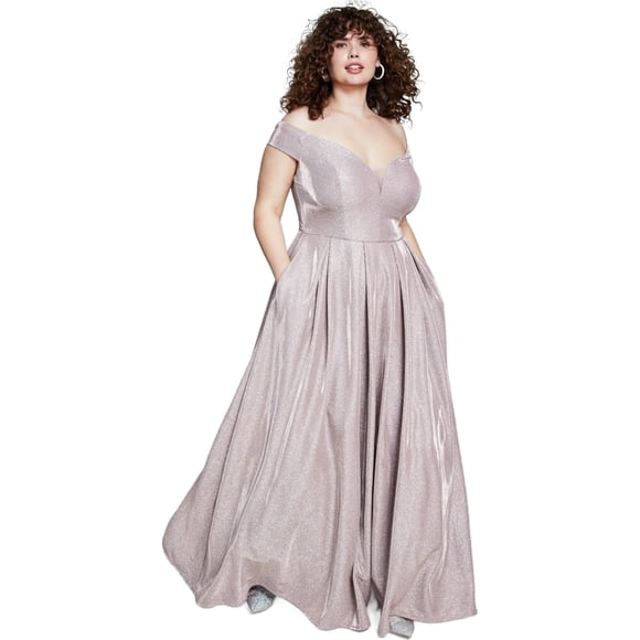 B. DARLIN Womens Off The Shoulder Gown Dress, ltpaspink, Plus Size, 18W