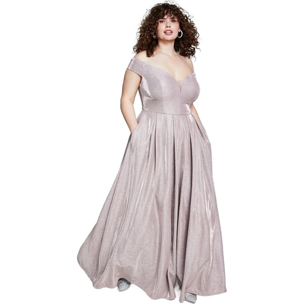 B. DARLIN Womens Off The Shoulder Gown Dress, ltpaspink, Plus Size, 18W