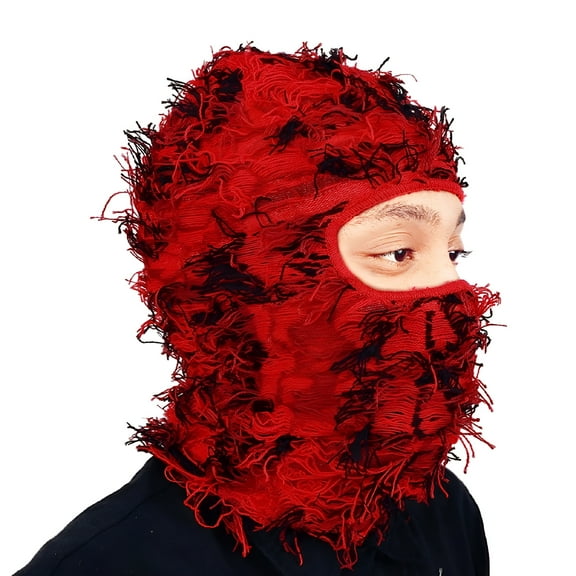 TELOLY Distressed Balaclava Ski Mask for Men and Women - Knitted Balaclava Distressed Windproof Full Face Mask Cold Weather, Camouflage Big Red