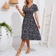 thumbnail image 1 of Falda Falda de gasa elegante con cuello en V cintura elástica estampada pequeña falda acampanada floral Kuymtek para Mujer Azul oscuro T XXL, 1 of 6
