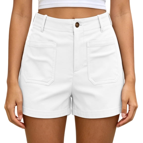 hoksml Women High Waist Cargo Chino Shorts Cuffed Hem Solid Casual Walking Bottoms for Daily Comfort