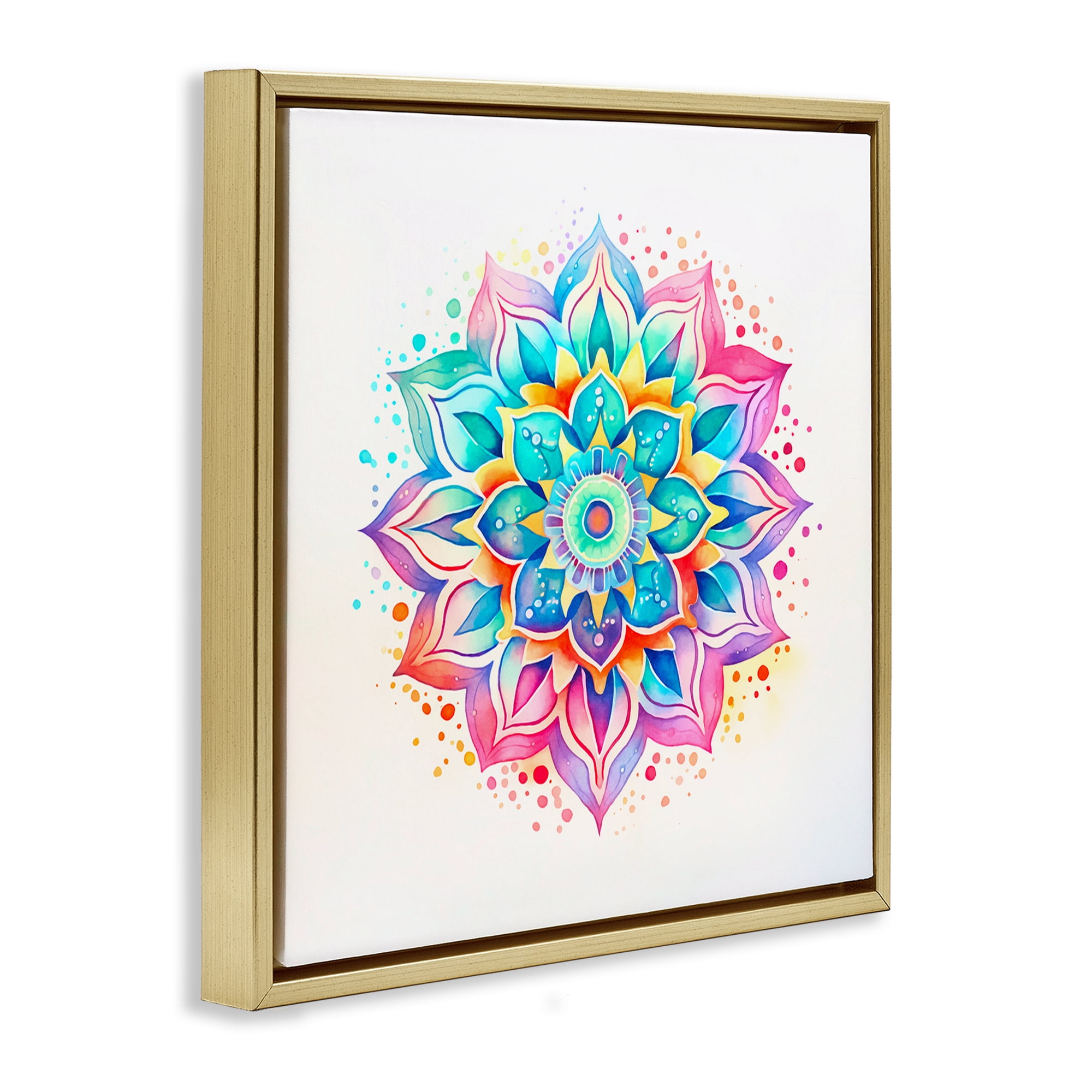 Stupell Industries Magic Rainbow Mandala Abstract Painting Gold Floater Framed Canvas Art Print Wall Art, 25 x 25