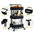 thumbnail image 2 of 3-Tier Rolling Cart, Heavy Duty Metal Frame Dining Cart with 360° Rotation Wheels and Handle, Modern Storage Cart with 3 Trays for Dining Room,Kitchen,Bathroom, Bedroom, Black, 2 of 7