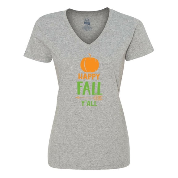Inktastic Happy Fall Y'all, Pumpkin, Arrow, Fall, Autumn Women's V-Neck T-Shirt