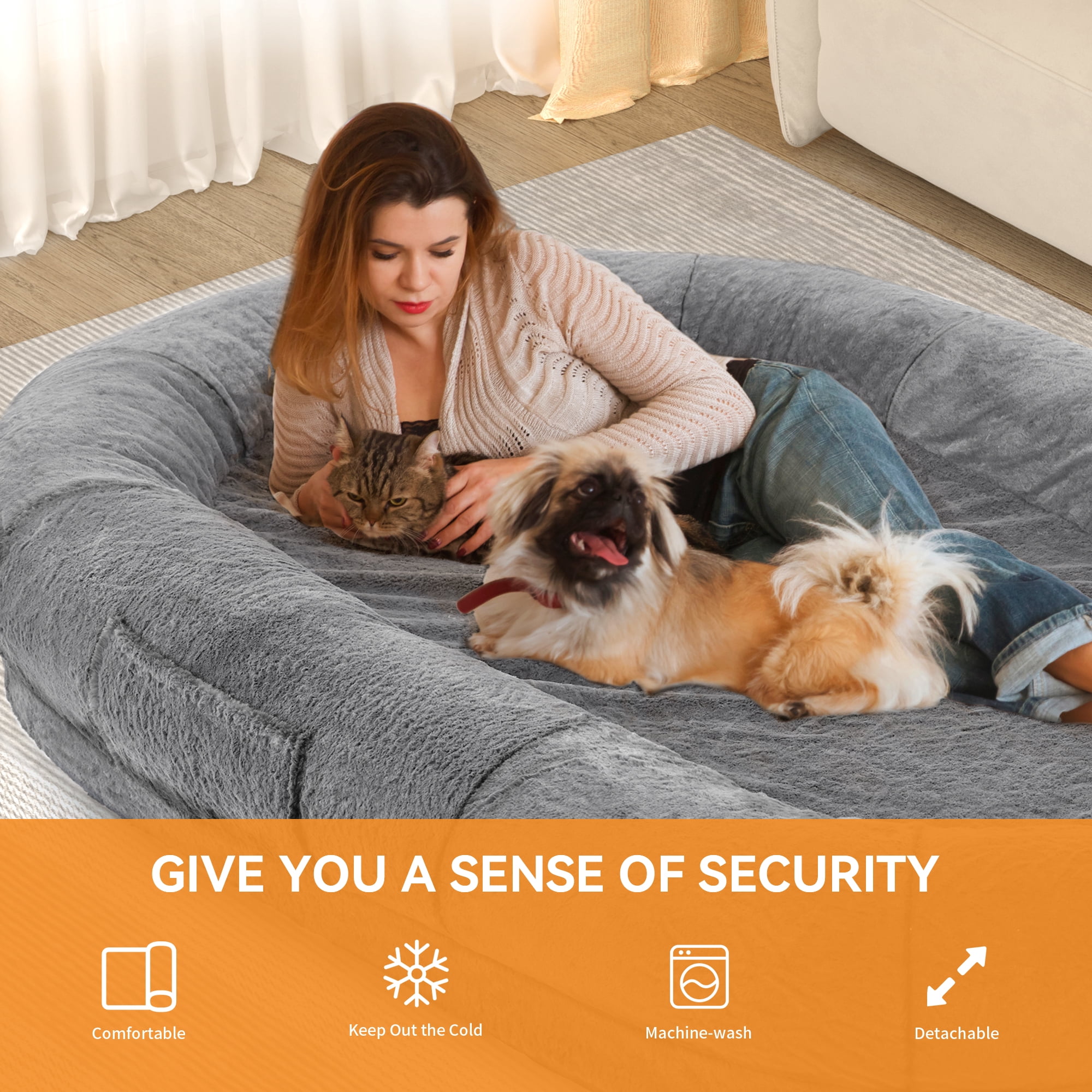 Dextrus Human Dog Bed,Oversized 72"x48"x10" Bed for Humans and Dogs, Orthopedic Comfort with Portable Storage Pocket
