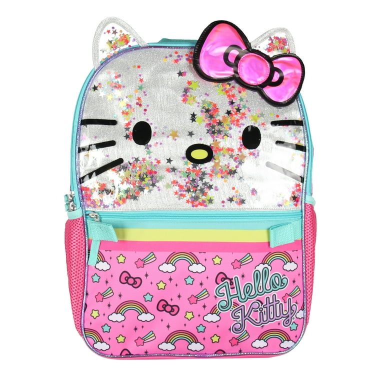 Hello Kitty Glitter 2 Piece School Travel Backpack Set For Girls
