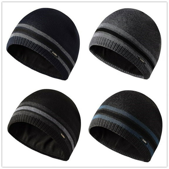 Unisex Striped Ski Cap Knitted Hat Winter Warm Beanie Fleece for Outdoor Work Sports