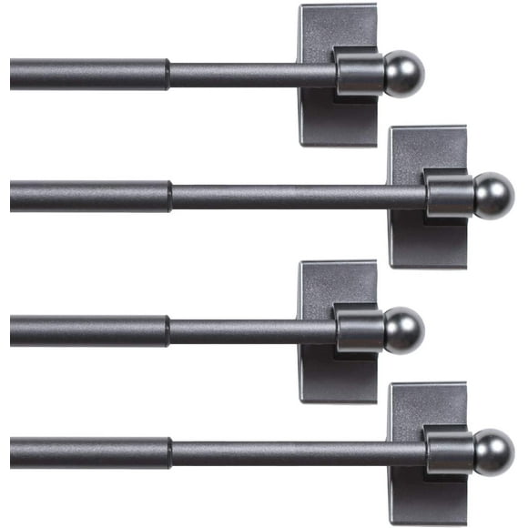 AIR-4 Pack Magnetic Curtain Rods for Metal Doors Multi-Use Adjustable Rods Tool Free for Iron and Steel Place 1/2" Diameter, with Petite Ball Finials (16"-28", Pewter)