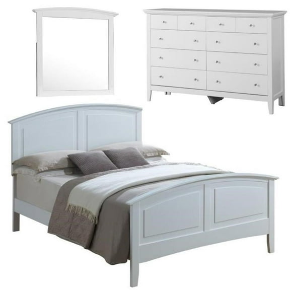 Home Square 3-Piece Set with Full Panel Bed 8-Drawer Dresser & Mirror in White
