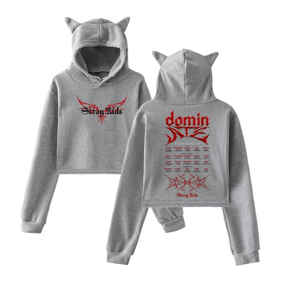 SKZ Stray Kids Dominate World Tour Merch Hoodie Cat Ear Fashion Street Trend Women's Short Hoodie Sportswear