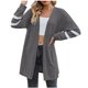 thumbnail image 1 of Cárdigan Umfun para mujer, liso, largo, tejido a rayas, con estampado, para vestidos, tops, ligero, con dobladillo alto y bajo, manga larga, gris oscuro, talla L, 1 of 5
