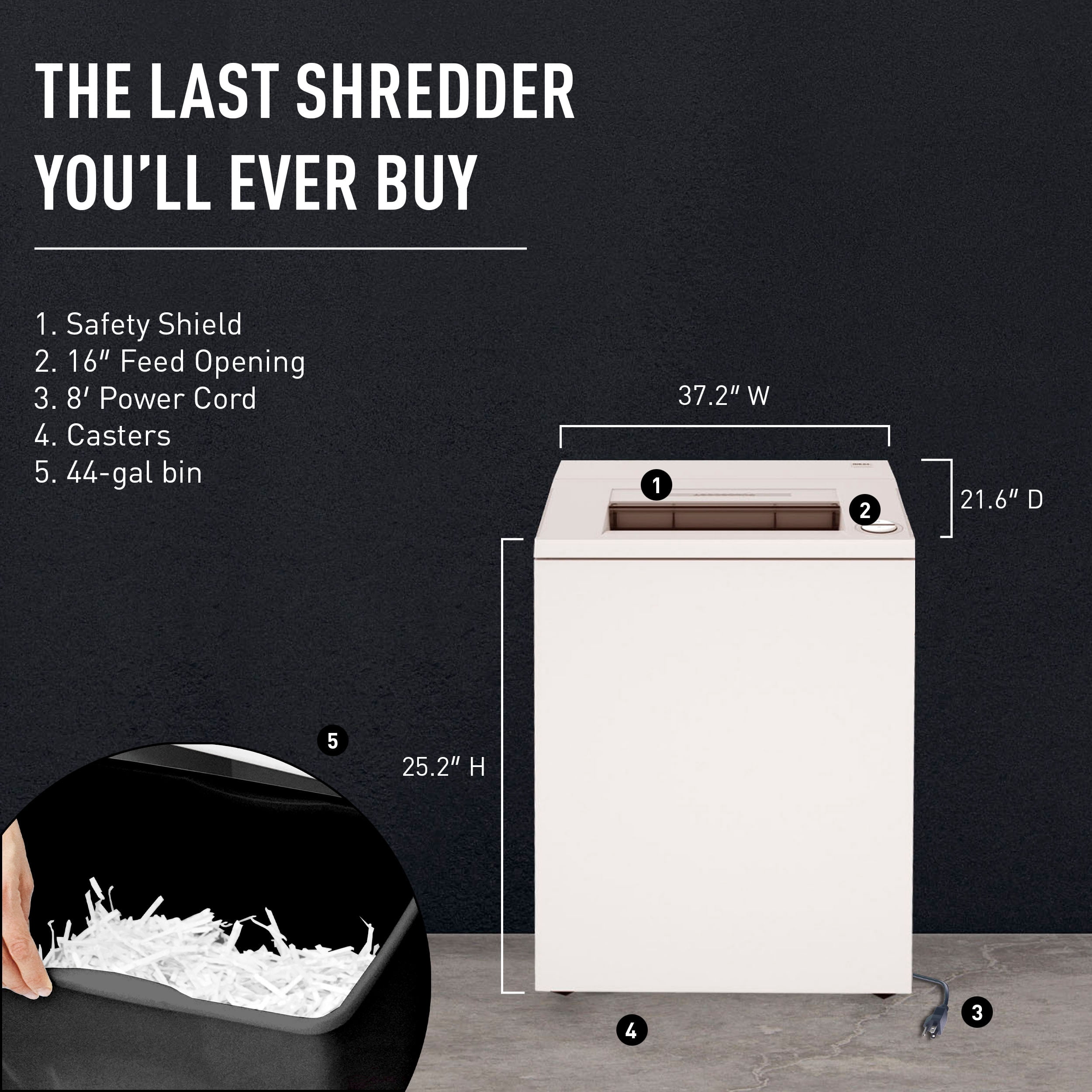 IDEAL 4003 Strip Cut Centralized Office Paper Shredder Heavy Duty, Continuous Operation, Shreds 43-45 Sheet Capacity, Shred Staples/Paper Clips/Credit Cards/CDs/DVDs, 1 3/4 HP Motor, P-2 Security