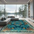 thumbnail image 2 of ODIKA 8'x10' Ultra-Soft Area Rug, Beachy Seaweed Border Fish Accent Deep Seafoam Symmetry Print None Washable, Bare feet friendly, Silk-Touch for Bedroom, Under Sectional, 2 of 7