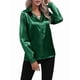 thumbnail image 1 of Blusas de Satén para Mujer, Informales, de Larga, con Botones, Elegantes, para Trabajo y Negocios Verde Oscuro XL, 1 of 9
