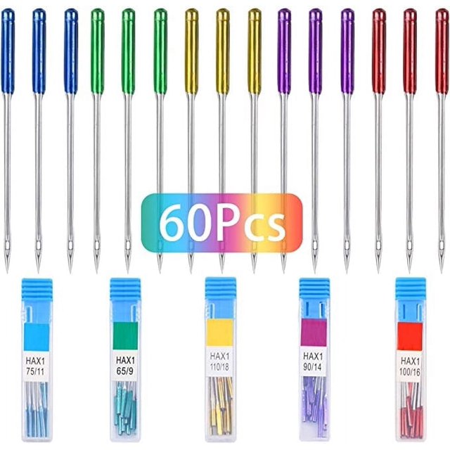 60 Pieces Sewing Machine Needles Regular Point Machine Needles for Singer Brother Janome (5 Colors)