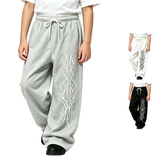 Luvior Y2k Baggy Sweatpants Boy and Girls Gothic Graphic Elastic Waist Wide Leg Track Pants Drawstring Athletic Joggers with Pockets