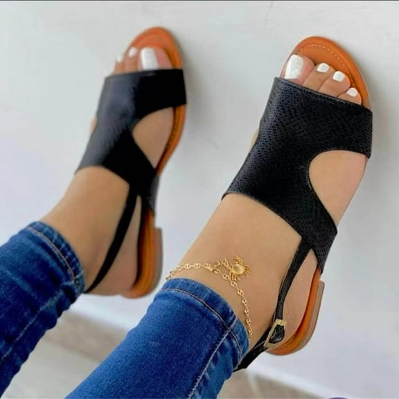 AXXD Black Trendy Sandals for Women 2024 Flat Summer Beach Mothers Day