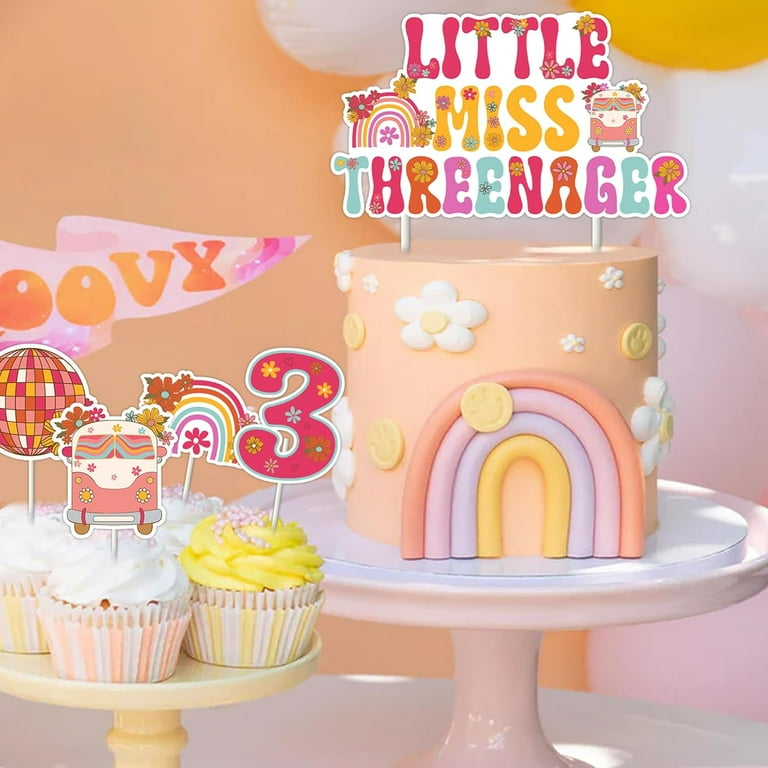 Little Miss Threenager Birthday Decorations Girls, Groovy 3rd