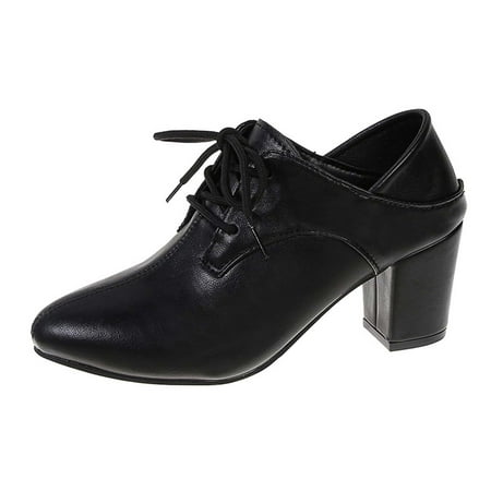 

BELLZELY Womens Shoes Sandals Clearance Pointed Toe Small Leather Shoes Women s British Style Retro Thick Heel Lace