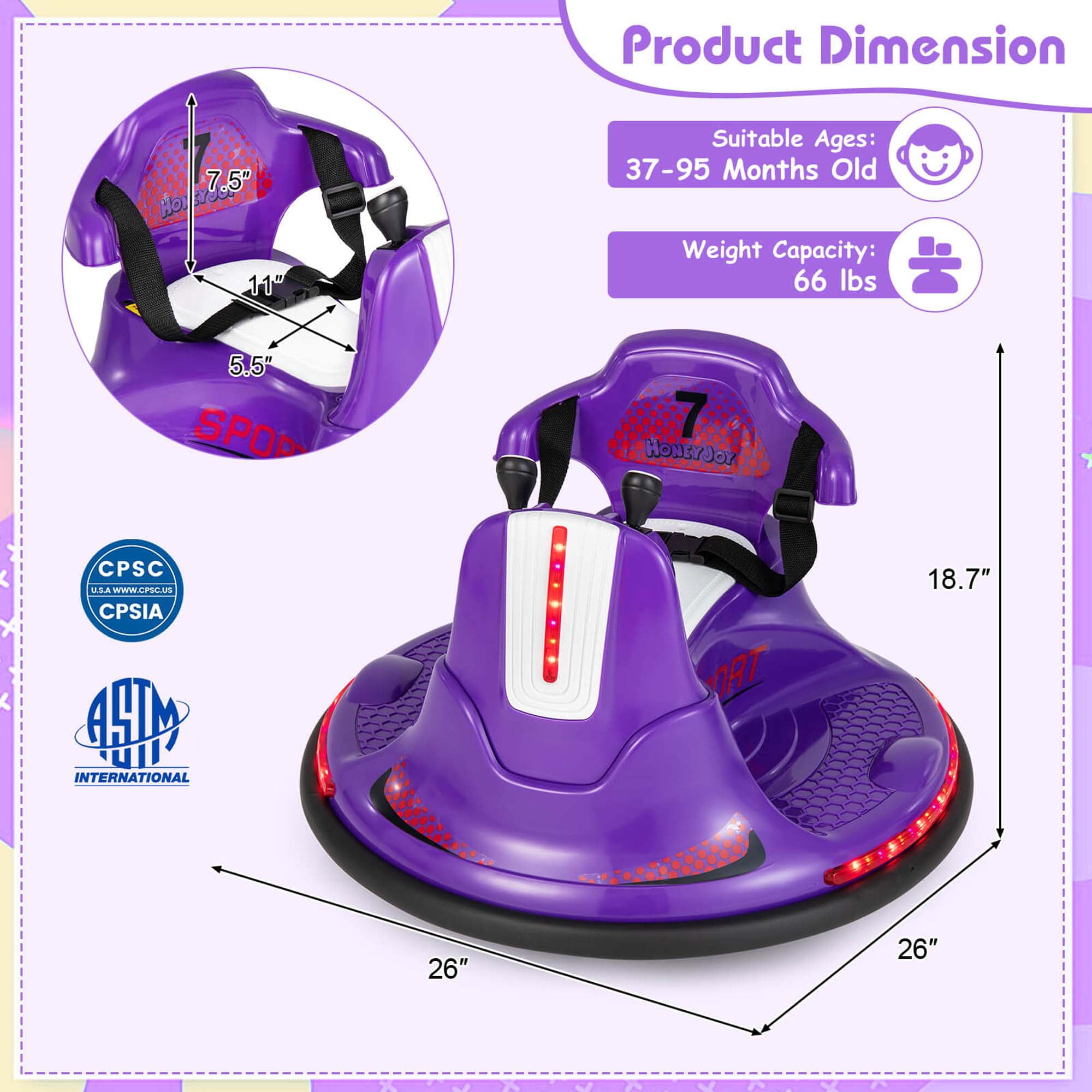 Costway 12V Bumper Car for Kids Toddlers Electric Ride On Car Vehicle with 360° Spin Purple