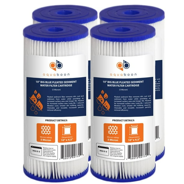 4PK of Big Blue Whole House 5 Micron Pleated Washable Sediment Water Filter 10"x4.5" by Aquaboon