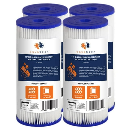 4PK of Big Blue Whole House 1 Micron Pleated Washable Sediment Water Filter 10
