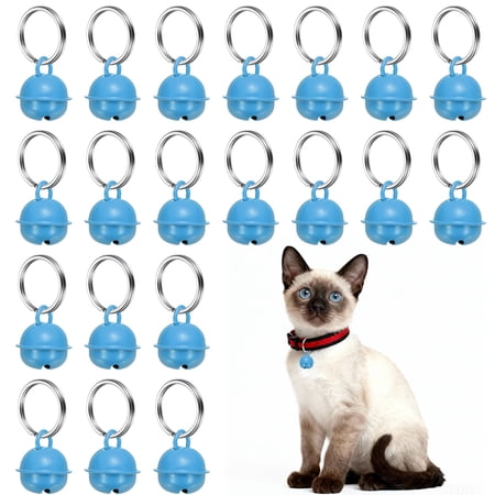 Uxcell 20 Set 0.71 Cat Bells Copper Bells for Collars with Key Ring Blue
