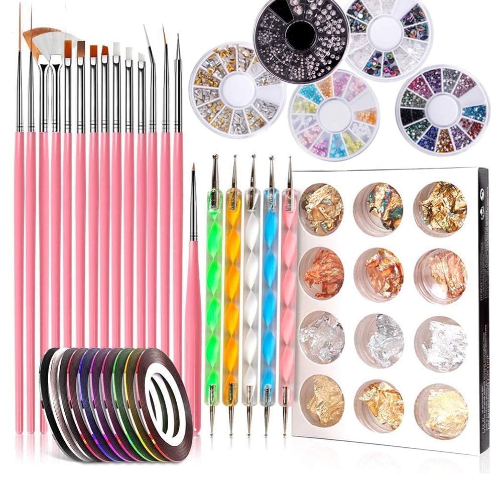 Pinkiou Nail Art Brushes & Decoration Kit (47 Pieces)
