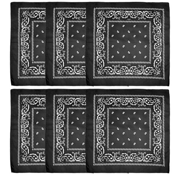 Paquete de 6 pañuelos de poliéster para hombres y mujeres, pañuelos de estilo vaquero Paisley, pañuelos para el cabello, 54x54cm