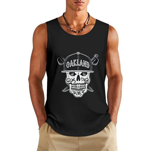 PHYHOO Men Day of The Dead Sugar Skull Oakland and Vegas Tank Top S