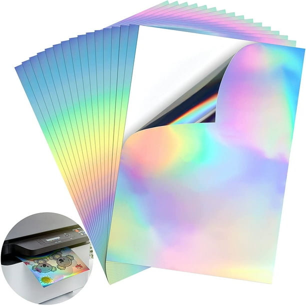 20 Feuilles Papier Autocollant Vinyle Transparent Imprimable
