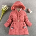 thumbnail image 2 of SGMVNU Girls Winter Coat Heavyweight Kids Snow Puffer Jacket Hooded Warm Parka Coats with Elastic Waist Belt and Pockets(Size 9-10 Years,Watermelon Red), 2 of 4