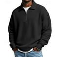 thumbnail image 2 of Oversized Polo Sweatshirt for Men Big and Tall Quarter Zip Pullover Waffle Knit Mock Neck Long Sleeve Casual Shirt Black XL, 2 of 4