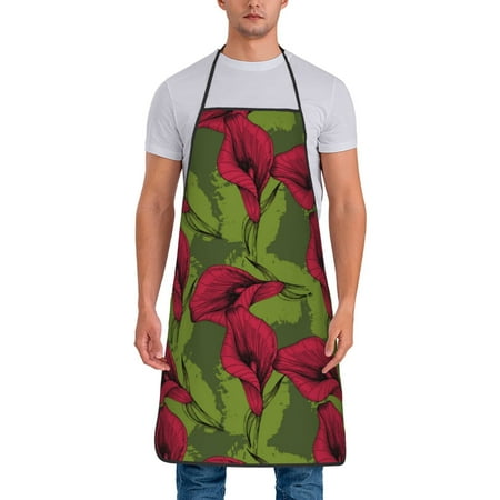 

Apron for Men Women Red Calla Lily Flowers Waterproof Chef Kitchen Baking Apron with Long Ties Aprons for Cooking Baking and Gardening Kitchen Collection