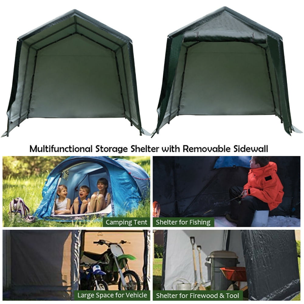 Spaco Outdoor Carport Shed with Sidewalls and Waterproof Ripstop Cover-10 x 10 ft, Extra Large Portable Car Tent Garage for Car, SUV Shelter Logic Storage
