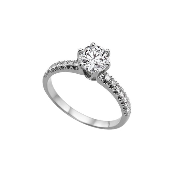 1.00 CT Diamond Engagement Ring in 14K White Gold (I-J color,SI1-SI2 clarity) Solitaire w Accents 6 prongs Round